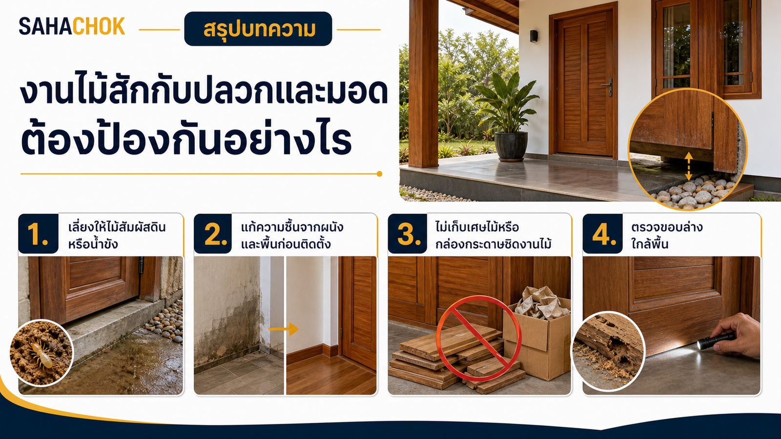อินโฟกราฟิกสรุปบทความ งานไม้สักกับปลวกและมอด ต้องป้องกันอย่างไร