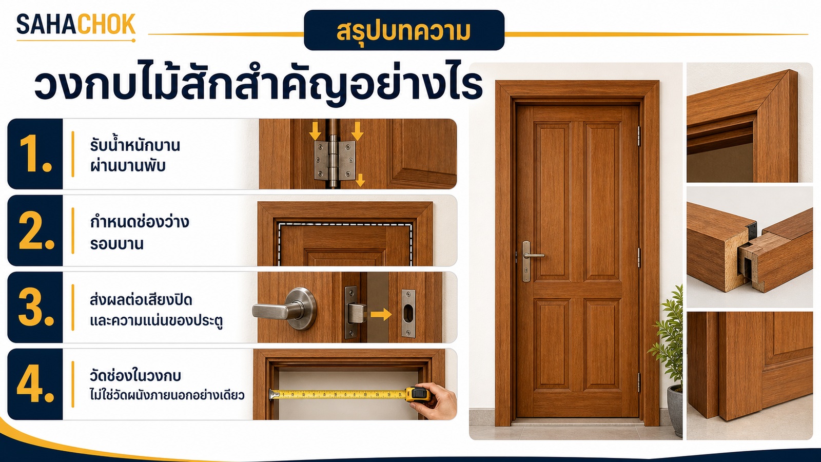 อินโฟกราฟิกสรุปบทความ วงกบไม้สักสำคัญอย่างไร เลือกและวัดอย่างไรให้ประตูพอดี